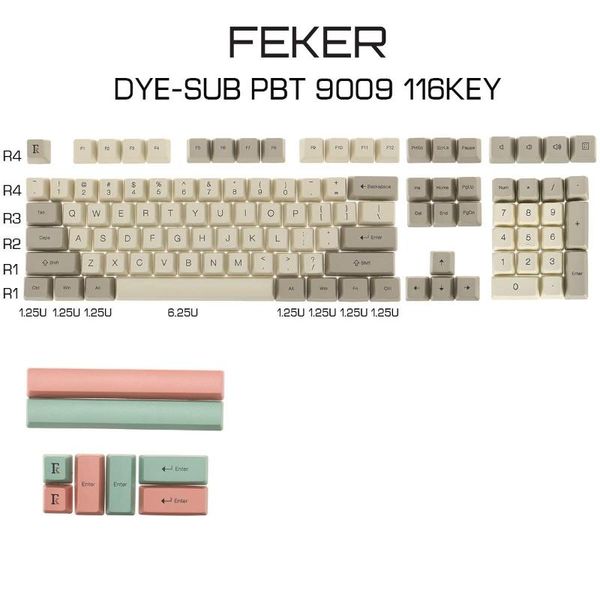 

feker 116 keys 9009 keycap pbt sublimation keycaps oem height with key puller for mechanical keyboard keyboards