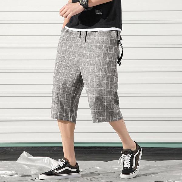 

casual pants male harem trousers jogger sweatpants 2021 summer hip hop streetwear calf-length plaid men men's, Black