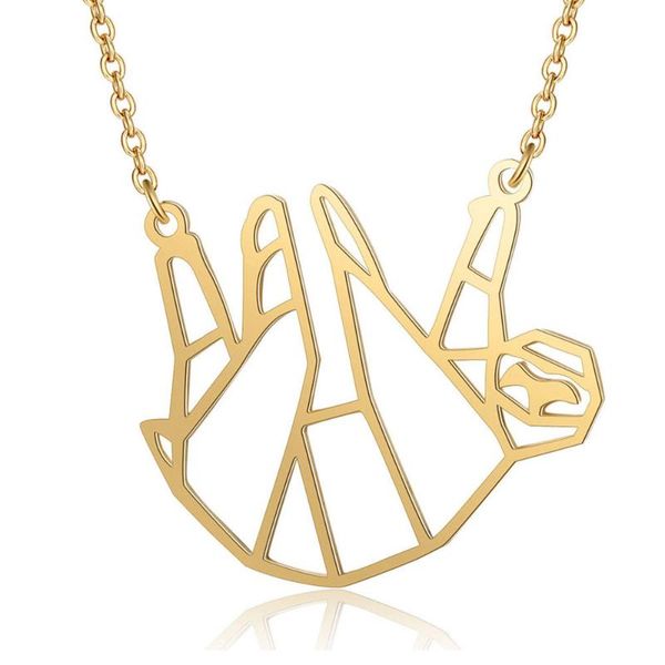 

pendant necklaces 100% stainless steel charm open frame sloth necklace jewelry gold color choker collar gift women, Silver