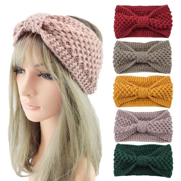 

winter keep warm knitting headband women's woolen yarn hairband outdoors sports hair headwear bowknot yoga head band party favor, Silver