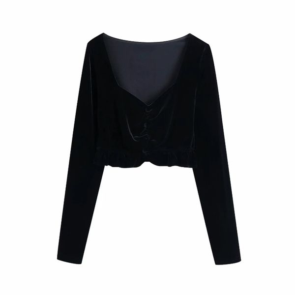 

spring women square collar velvet smock short blouse female long sleeve shirt crop blusas s8335 210430, White