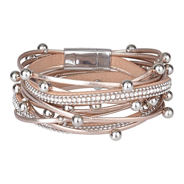 

multilayer leather bracelets for women femme crystal metal beads charm bohemian wrap bracelet female jewelry, Golden;silver