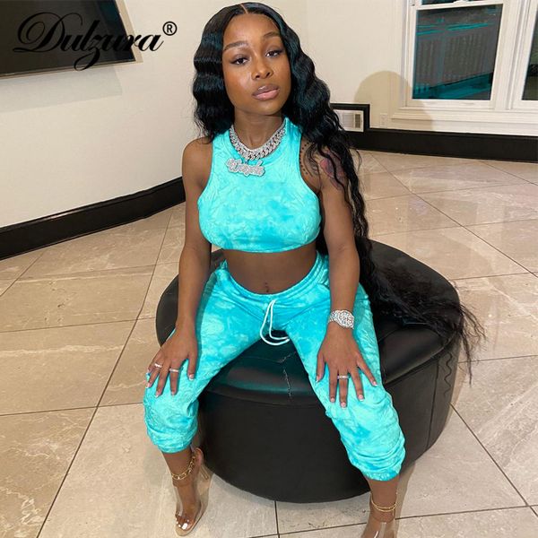 

tie dye women two piece set crop tanks sweatpants jogger high waist streetwear matching loungewear tracksuit outfit, Black;white