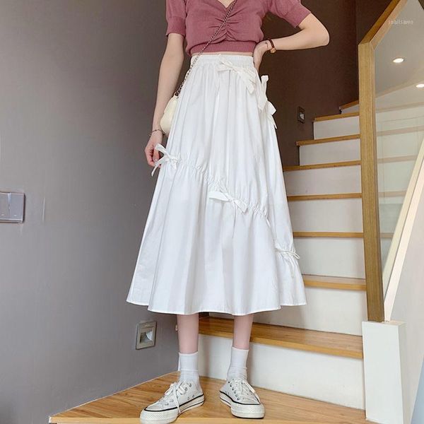 

skirts women 2021 summer a-line pleated skirt female high waist elegant midi casual faldas jupe femme saia ladies chic v24, Black