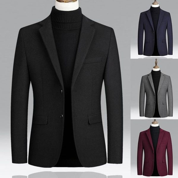 

men's suits & blazers two buttons lapel men blazer autumn winter long sleeve woolen suit coat workwear, White;black