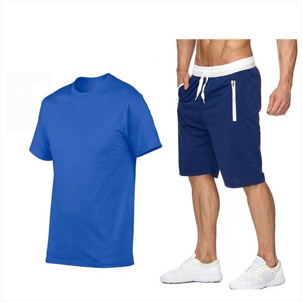 

cotton t shirt sports shorts men tracksuit set summer running, Gray