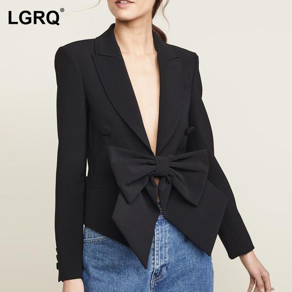 

women's jackets [lgrq] loose fit white big bow casual jacket arrival lapel long sleeve women coat fashion tide autumn winter 2021 19d26, Black;brown
