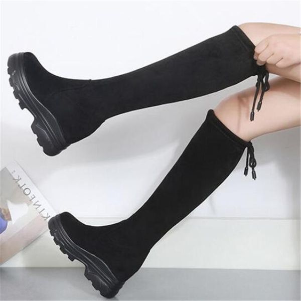 

boots 2021 stretch fabrics over the knee female height increasing round toe women shoes autumn winter casual long booties black