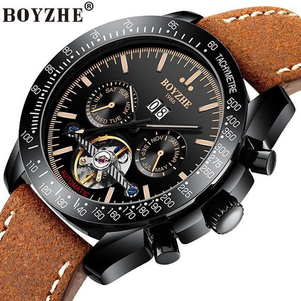 

wristwatches brand mechanical watch men luxury waterproof luminous casual leather business sport wristwatch automatic watches mens reloj, Slivery;brown