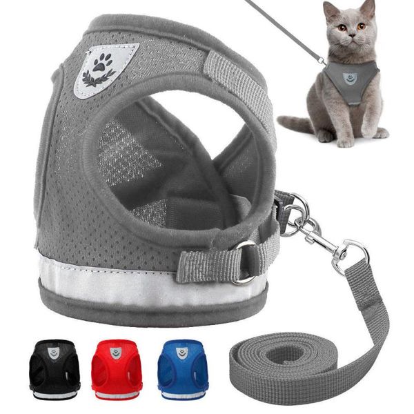 

dog collars & leashes harness and leash set for chihuahua pug small medium nylon mesh puppy cat harnesses vest reflective walking lead