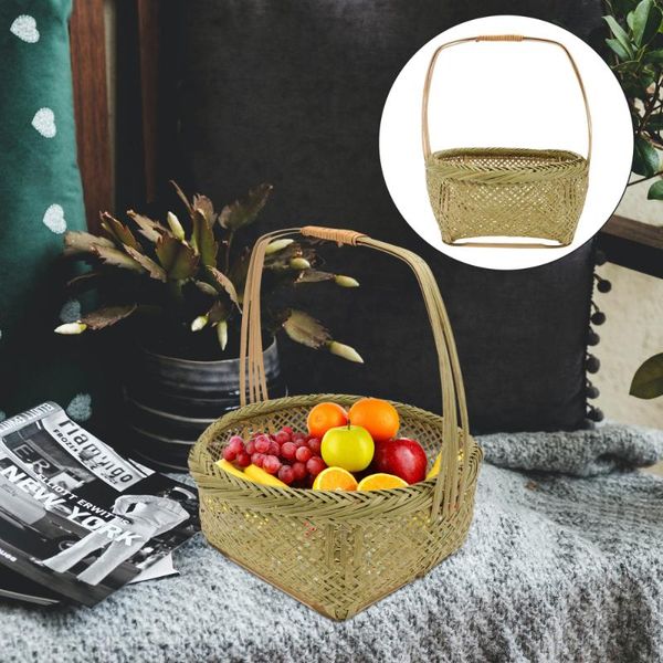 

storage baskets 1pc bamboo woven basket hollow-out egg outdoor picnic