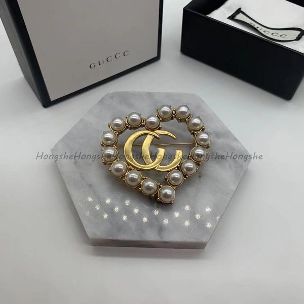 

special offer 70% off luxury jewelry 21 years new double letter brooch heart-shaped pearl super flash temperament female gujia home net red, Gray