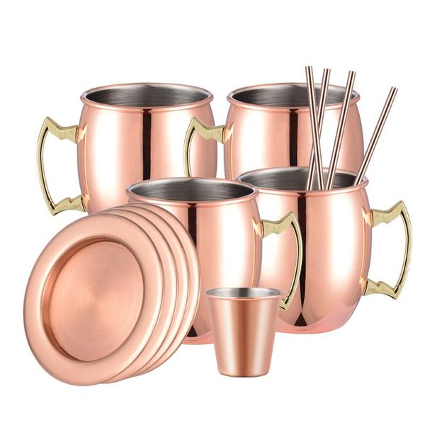 

mugs queenbar stainless steel drum cup copper plated moscow mule mug beer cocktail set home bar drinkware tools