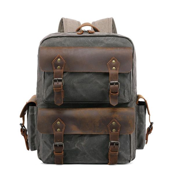 

backpack 2021 retro crazy horse skin men's bag oil wax canvas waterproof outdoor computer