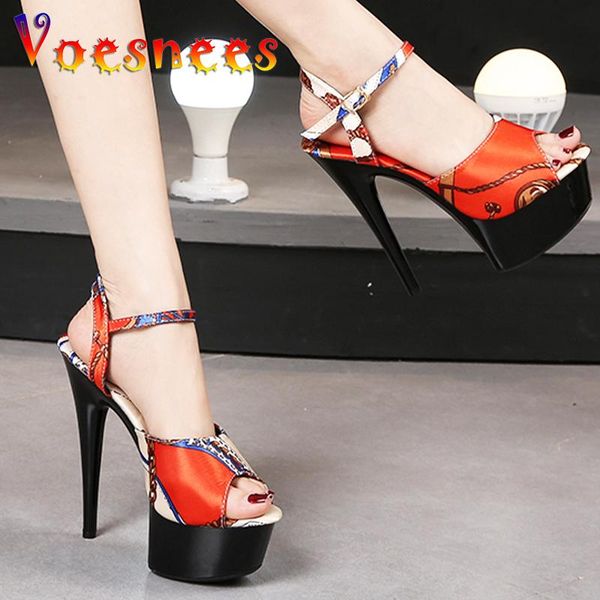 

dress shoes mixed colors platform nightclub women open toe striptease sandals summer walk show buckle stiletto super high heels, Black