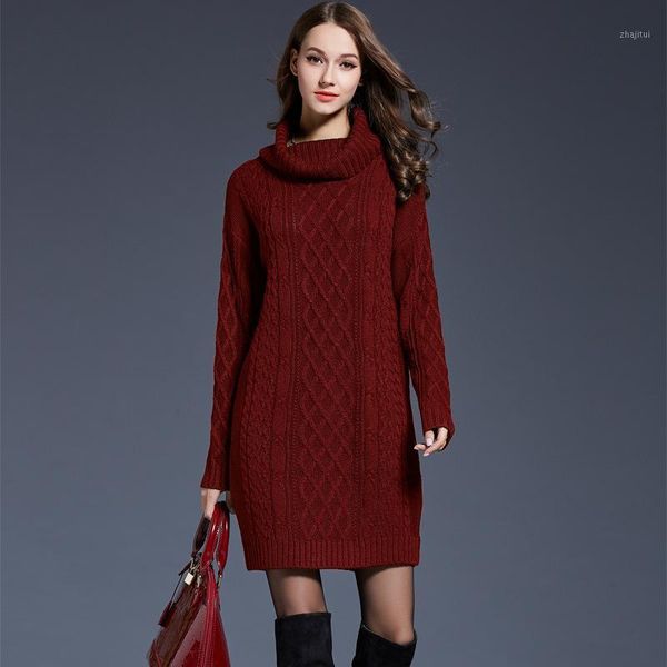 

women's sweaters turtleneck long sleeve sweater dress women autumn winter loose tunic knit pullovers casual knitted dresses, White;black