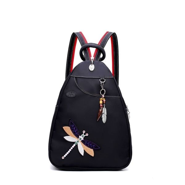 

new double shoulder bag female earphone anti-theft dual-purpose leisure chest fashion embroidered dragonfly single shoulder messenger