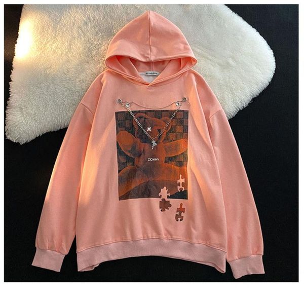 

women's hoodies & sweatshirts hooded sweatshirt autumn hoodie korean version loose student spring bear print pullover, Black