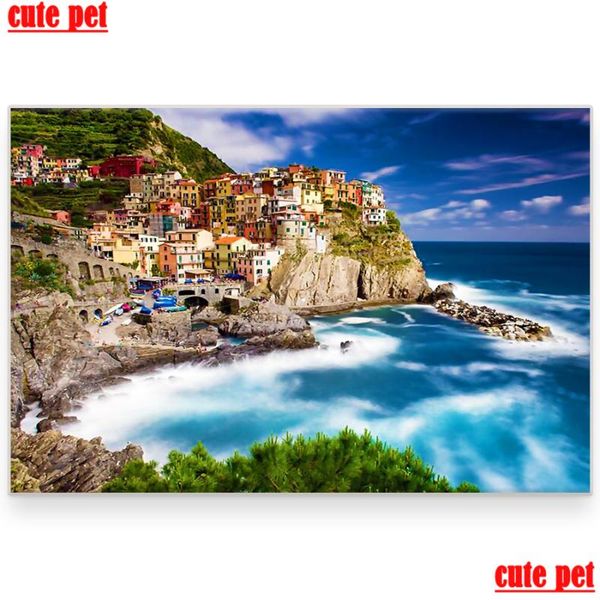 

cute pet diy diamond crossstitch manarola italy painting living room decoration rhinestone embroidery puzzle