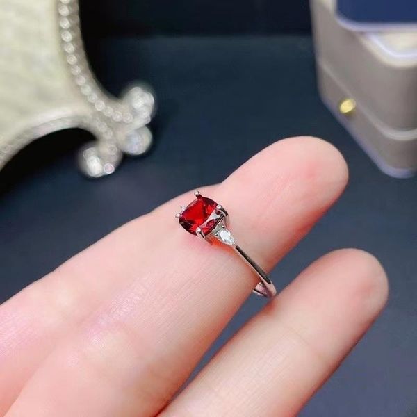 

cluster rings jewelry 925 silver garnet ring for daily wear 6mm*6mm natural stelring, Golden;silver