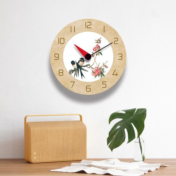 

wall clocks chinese painting clock acrylic mute solar movement home living room decoration