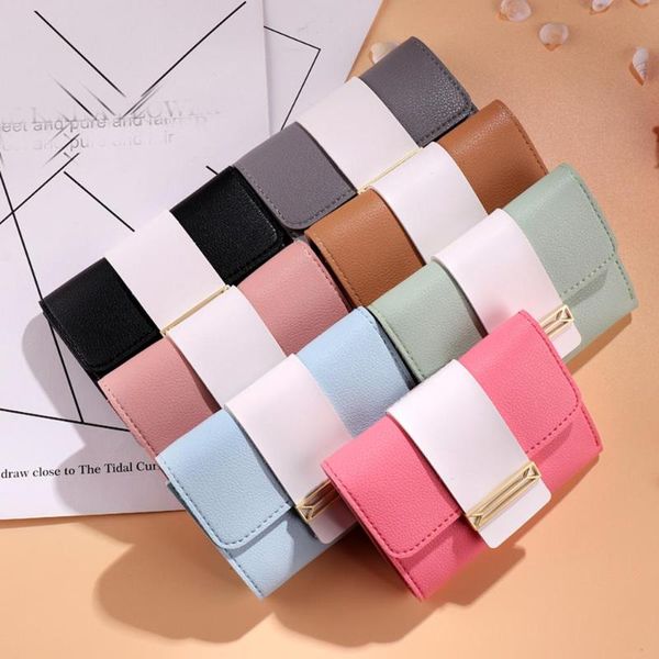 

wallets women short style leisure contrast color small fresh coin purse card holder bag, Red;black