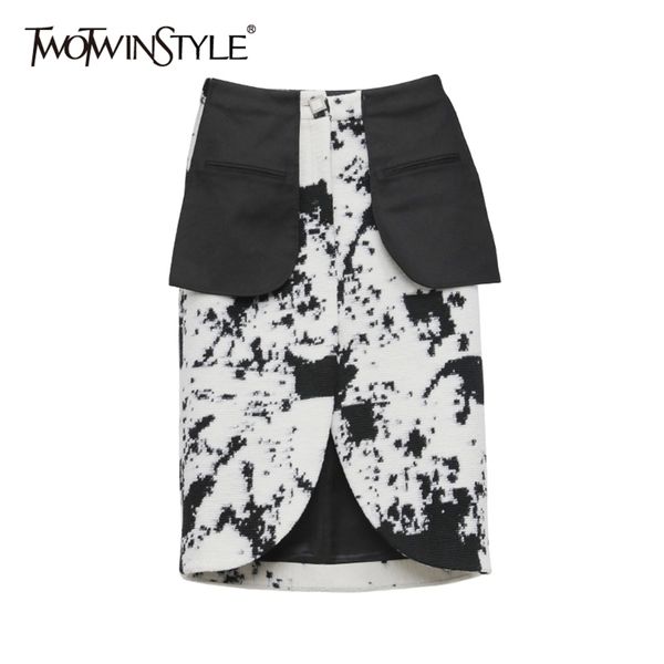 

printed hit color skirt for women high waist pocket midi a line skirts female fashion clothing autumn 210521, Black