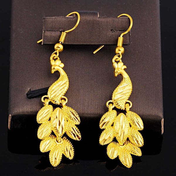 

women's peacock 24k gold plated charm earrings njge109 fashion wedding gift women yellow gold plate jewelry earring, Golden