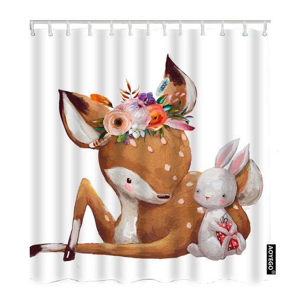 

rabbit deer bathroom curtains cute little deer hare bunny with leaves flowers wreath shower curtains 72x84 inch home long