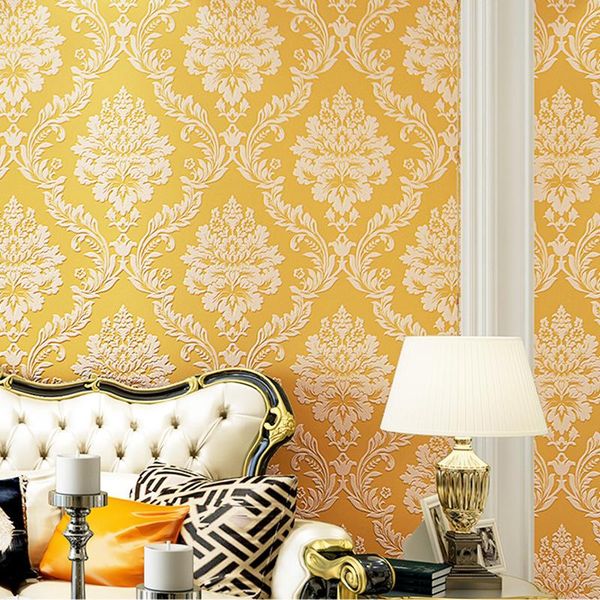 

wallpapers luxury blue damask 3d stereoscopic embossed wallpaper non woven wall paper roll bedroom living room cover beige allcovering