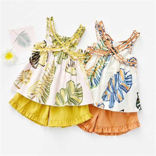

2pcs girls sling shorts suit short-sleeved baby children's summer clothes set for kids cute clothing sets, White