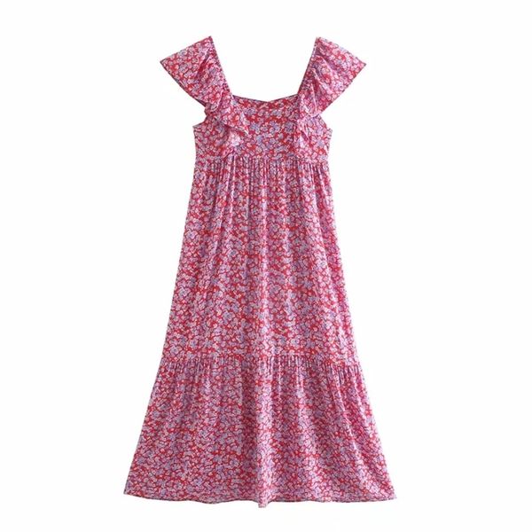 

summer women flower printing cascading ruffle midi dress female square collar clothes casual lady loose vestido d7628 210430, Black;gray