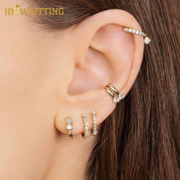 

hoop & huggie 2021 selling fashion gold vermeil jewelry 925 sterling silver opal stone white clear cz huggies earring for women, Golden;silver