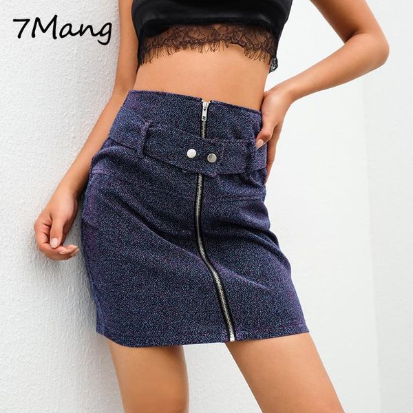 

skirts 7mang 2021 women winter mini pencil ladies elegant belt bright face high waist party club zipper skinny skirt 1205, Black