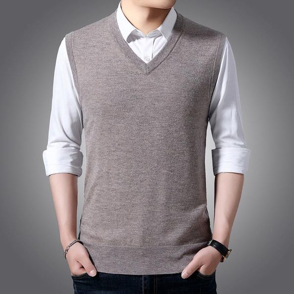 

men's vests classic style 8 colors v-neck vest sweater business fashion casual solid color sleeveless pullover male brand, Black;white