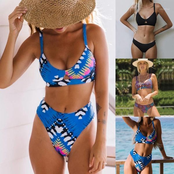 

women's swimwear women two piece soild print split sets plus size beachwear swimsuit bikini beach bathing suit maillot de bain femme#g, White;black