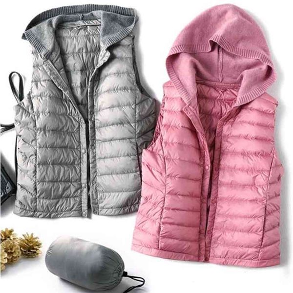 Sedutmo зима плюс размер 3XL с капюшоном утка вниз жилет женщин ультра легкие короткие куртки повседневная осень тонкий тонкий жилет ED1310 210819