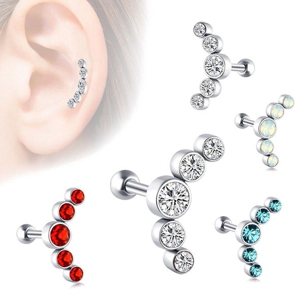 

1pcs opal cartilage helix tragus stud earring zircon ear nail stainless steel bone stud bar piercing cartilago, Silver