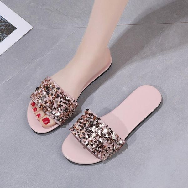 Calzature estive da donna con stampa paillettes Infradito in cristallo stile bohemien per donna Pantofole da spiaggia traspiranti antiscivolo Scarpe da donna