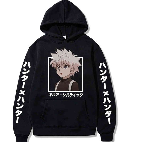 

x hunter hoodie anime hoodi loose sweatshirts long sve pullover winter warm women's cloth men's clothing, Black