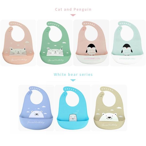 

bibs & burp cloths j60b cartoon waterproof silicone baby adjustable toddler feeding food catcher