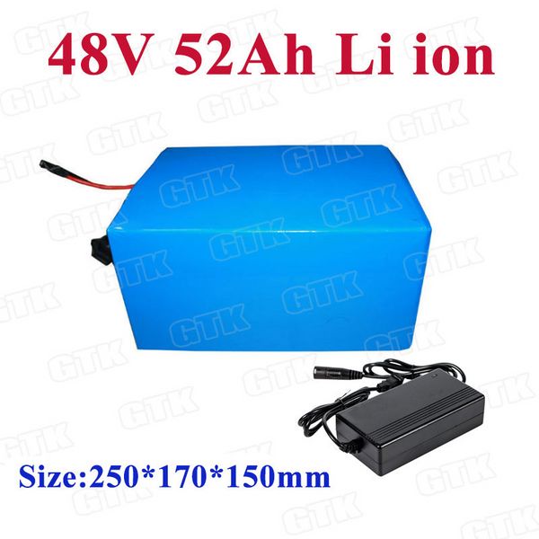 GTK Индивидуальные 48V 52AH Li Ion Battery Battery Battery Battery с BMS для 2000W 1500W электрический велосипедный мотор на велосипеде + 5А зарядное устройство