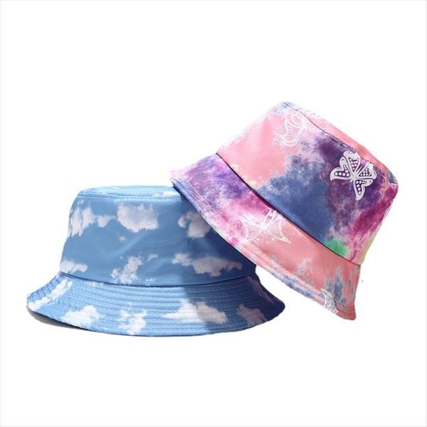 

tie dye butterfly fire cloud dragon print bucket hat women men outdoor fall winter panama sunscreen kpop fishing hats bonnet, Blue;gray