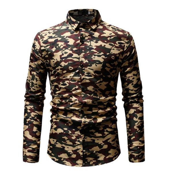 

men's casual shirts camouflage print men shirt long sleeve slim fit turn-down collar hawaiian beach floral for clothing, White;black