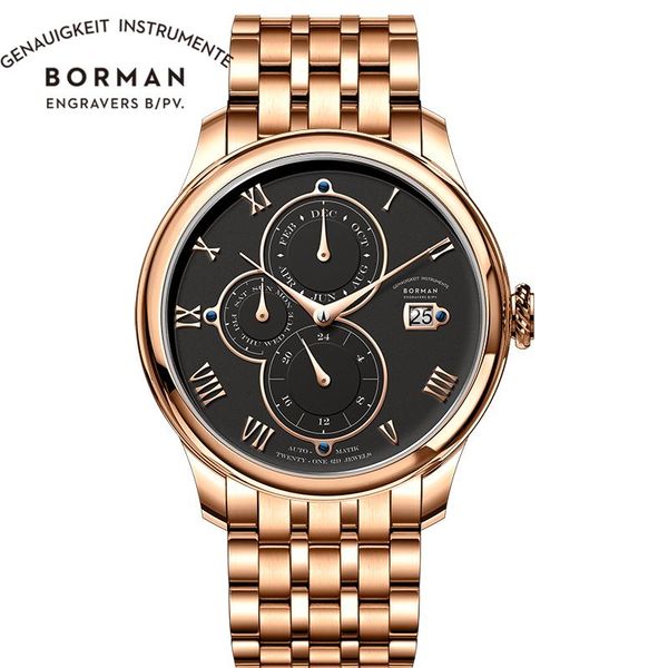 

wristwatches borman luxury men's machanical watch automatic movement male sapphire glass waterproof date week month hours clock, Slivery;brown