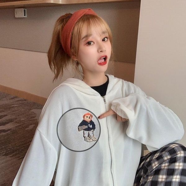 

women's hoodies & sweatshirts korean style loose embroidery coat sweatshirt women, Black