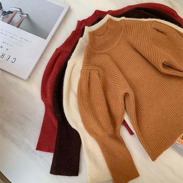 

new 2021 autumn winter children knitted turtleneck sweaters puff sleeve korean style kids clothes baby girls pullovers sweaters, Blue