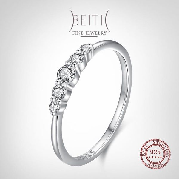 

cluster rings beitil 100% 925 sterling silver classic cubic zirconia stackable finger ring for women minimalist fine jewelry 2021 style, Golden;silver