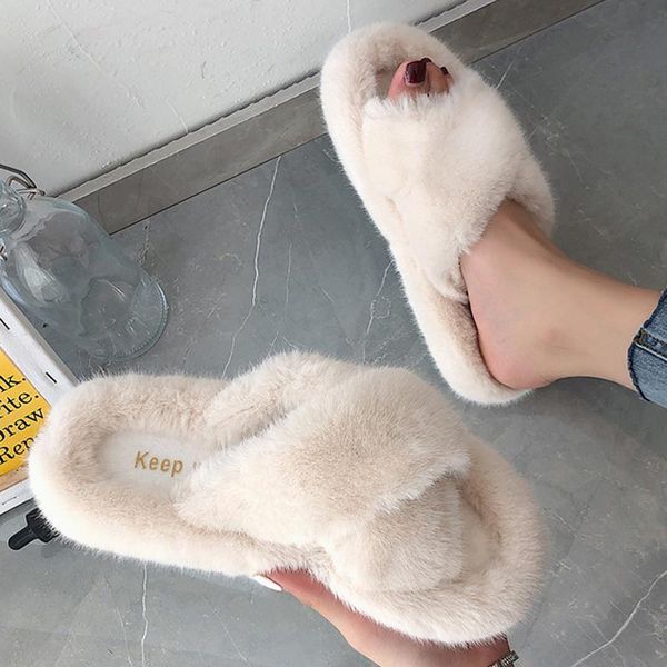 

autumn and winter wear plush slippers women's comfortable thick bottom fashion versatile home warm, Black