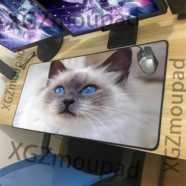 

mouse pads & wrist rests xgz animal sapphire eyes cat custom large pad black lock edge office computer keyboard desk mat natural rubber non-